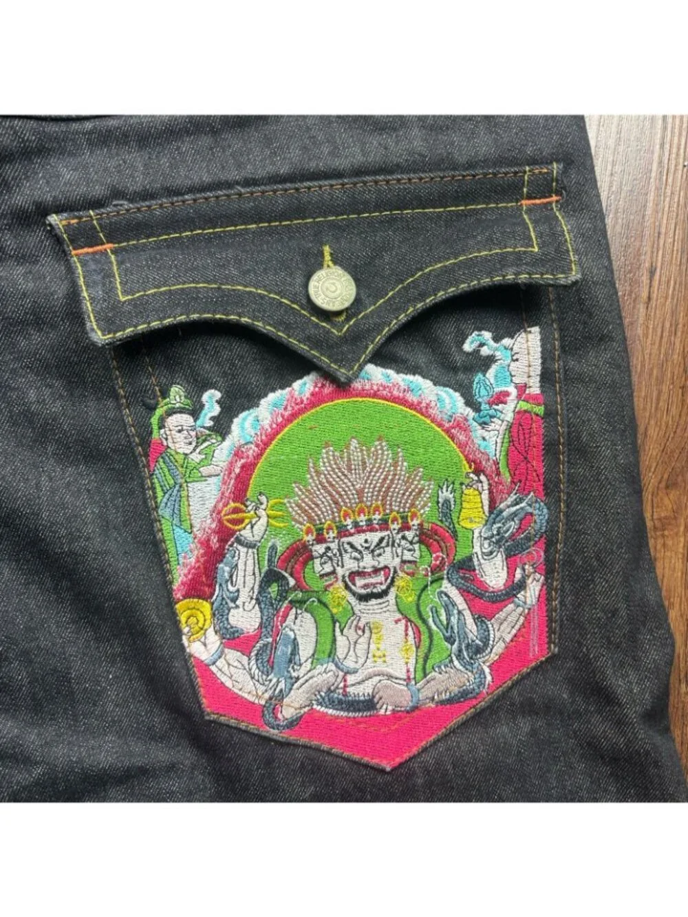 Vintage Y2K Mens 38 True Religion Buddha Embroidered Jorts Denim Jean Shorts